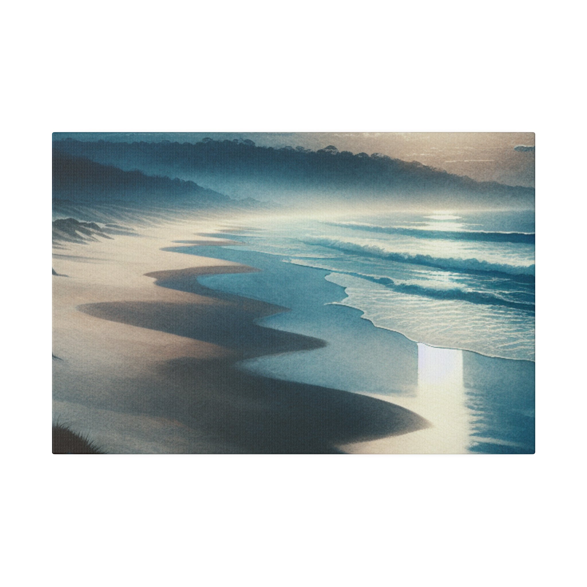 Blue Tranquil Tonalism Beach Painting Canvas