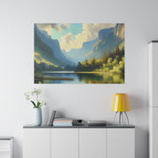 Serene Mountainous Still Water Lake Painting Canvas