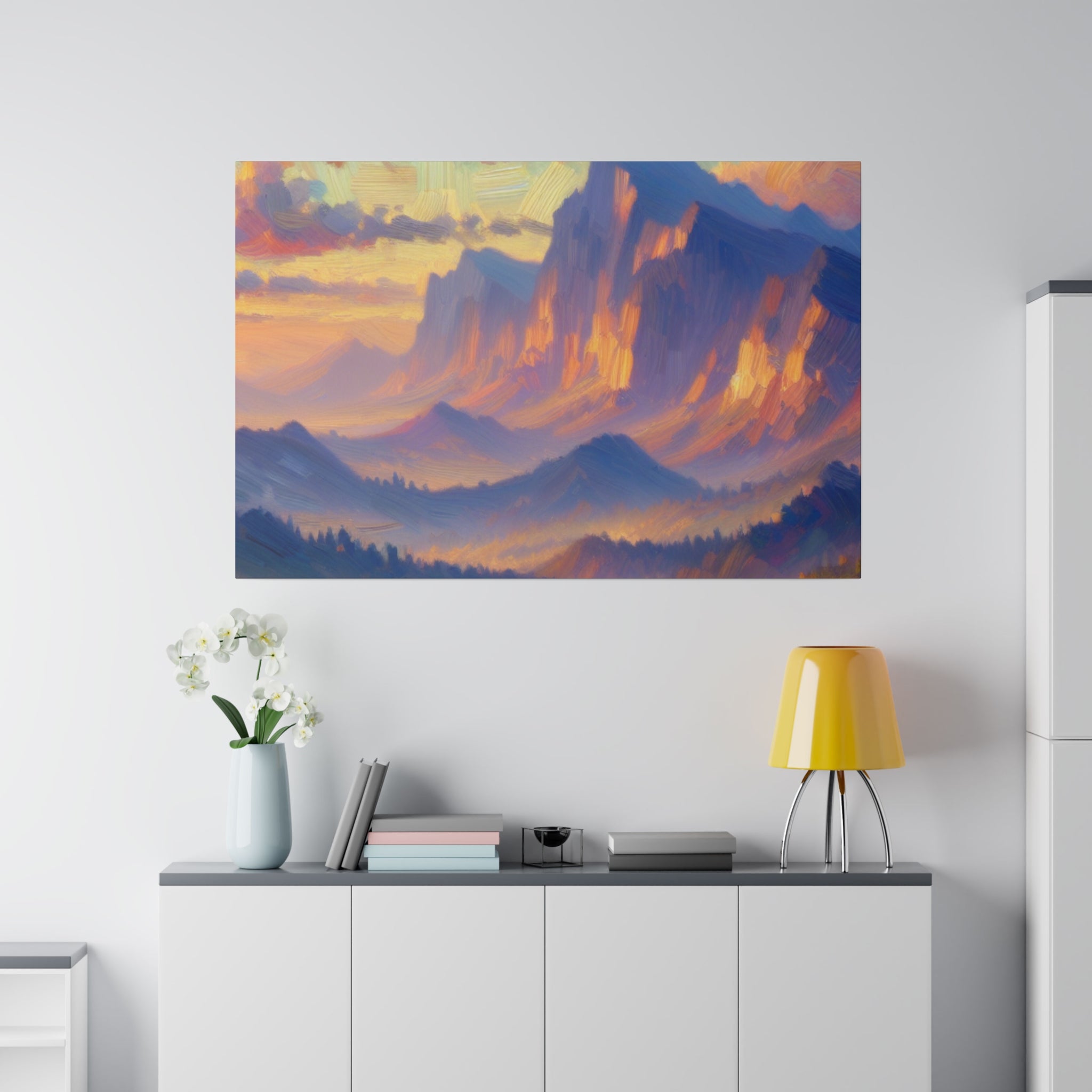 Impressionist Summit Serenity Mountain Landscape Painting Canvas