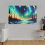 Northern Lights Painting | Northern Forest Sky Scene | Winter Artwork Canvas