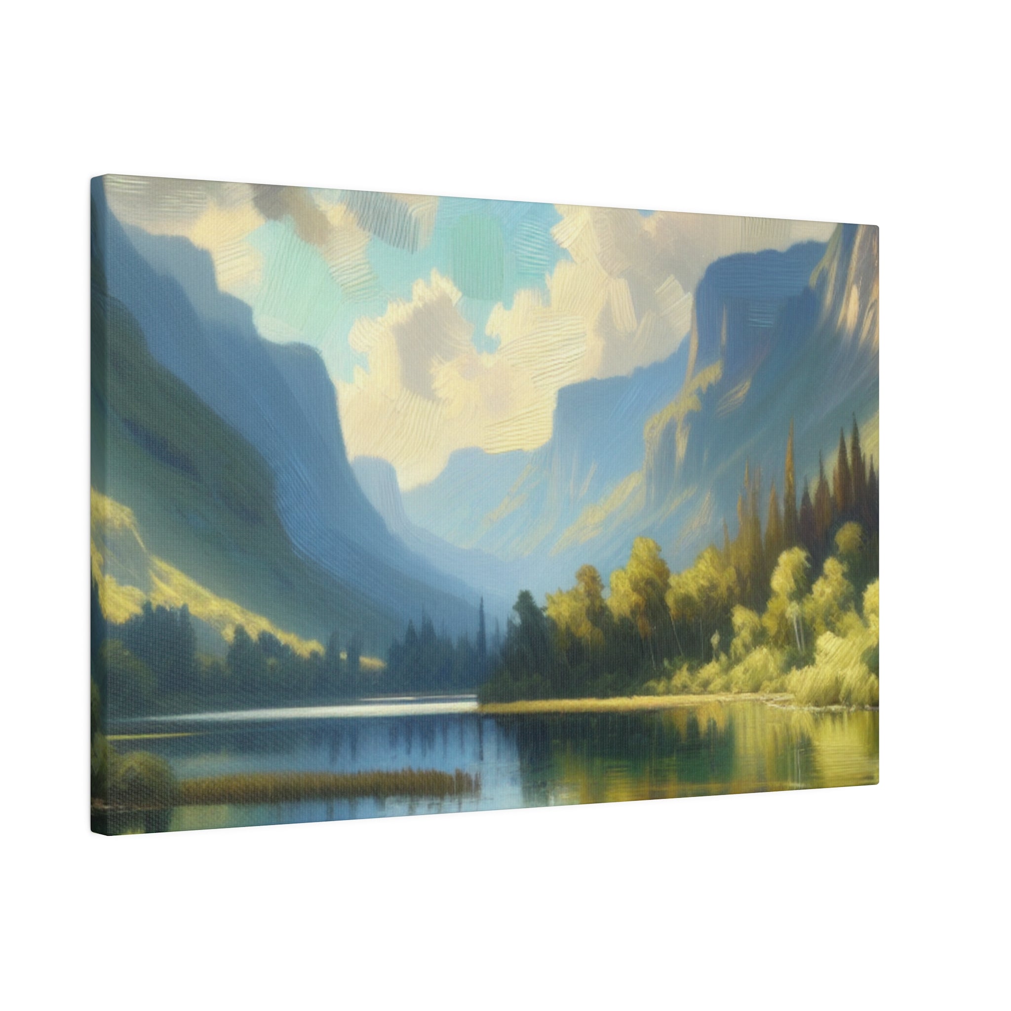 Serene Mountainous Still Water Lake Painting Canvas