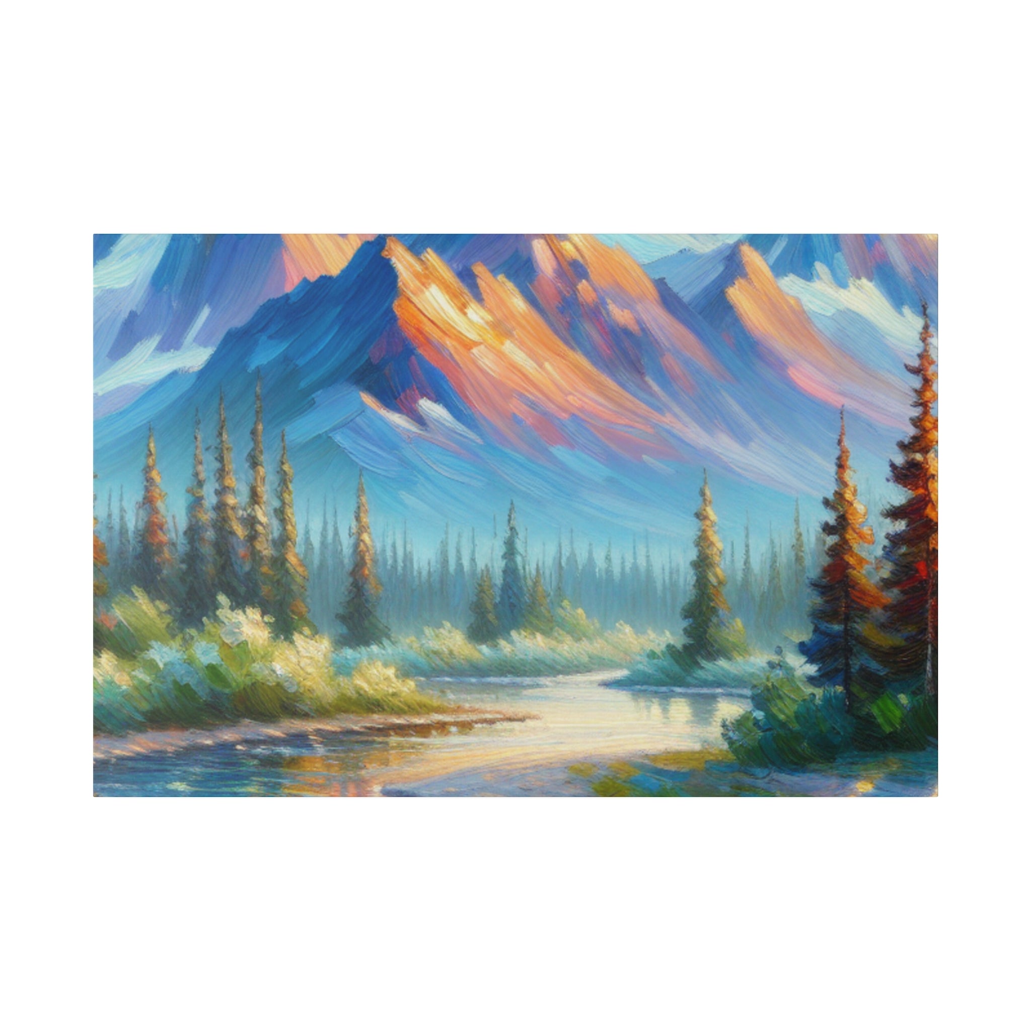 Majestic Peaks River Mountain Landscape Painting Canvas