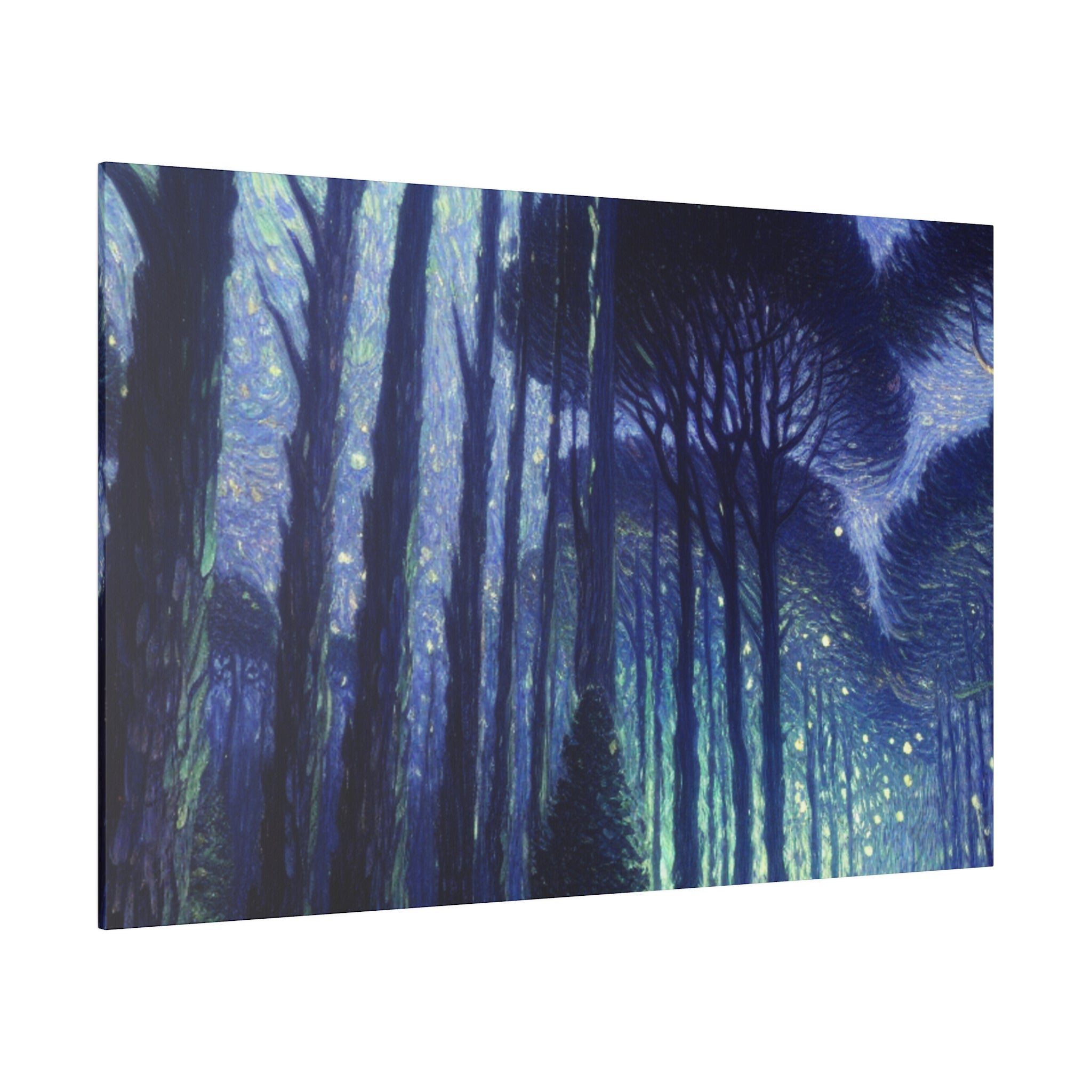 Blue Dark Night Forest Painting Canvas