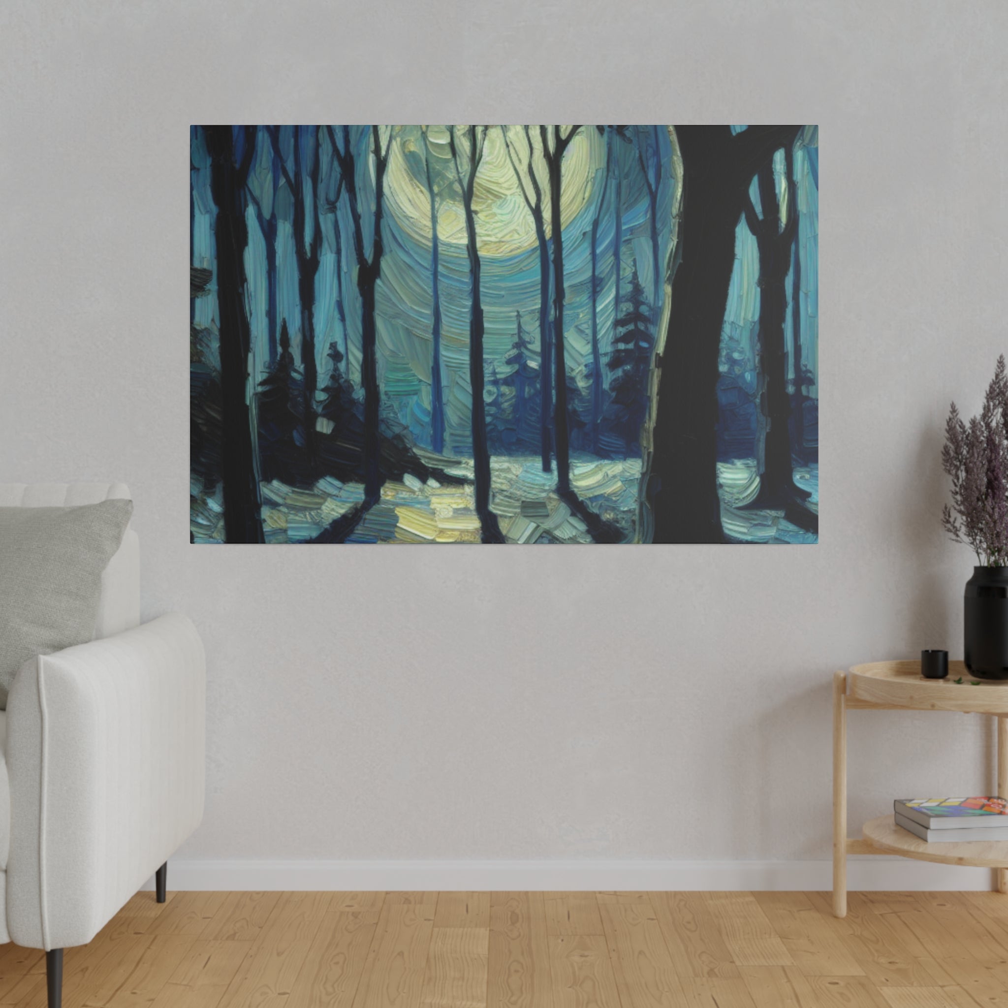 Night Moon Whisper Expressionist Forest Painting Canvas