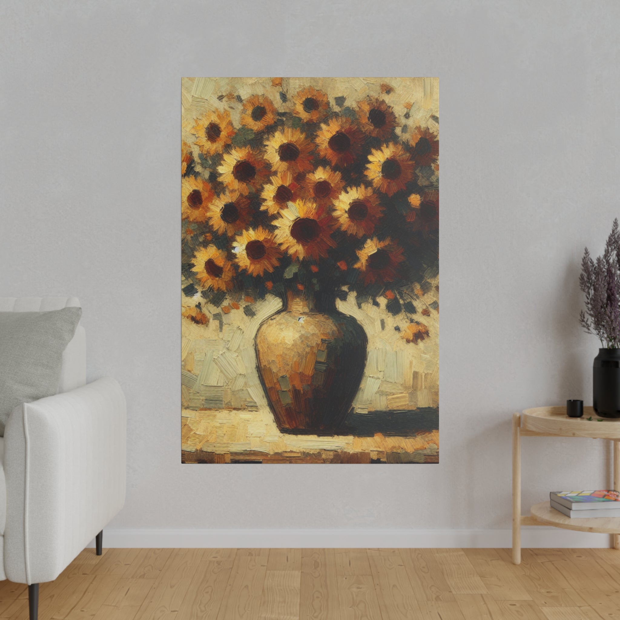 Timeless Blossoms Flowers In Vase Sunflower Painting Canvas