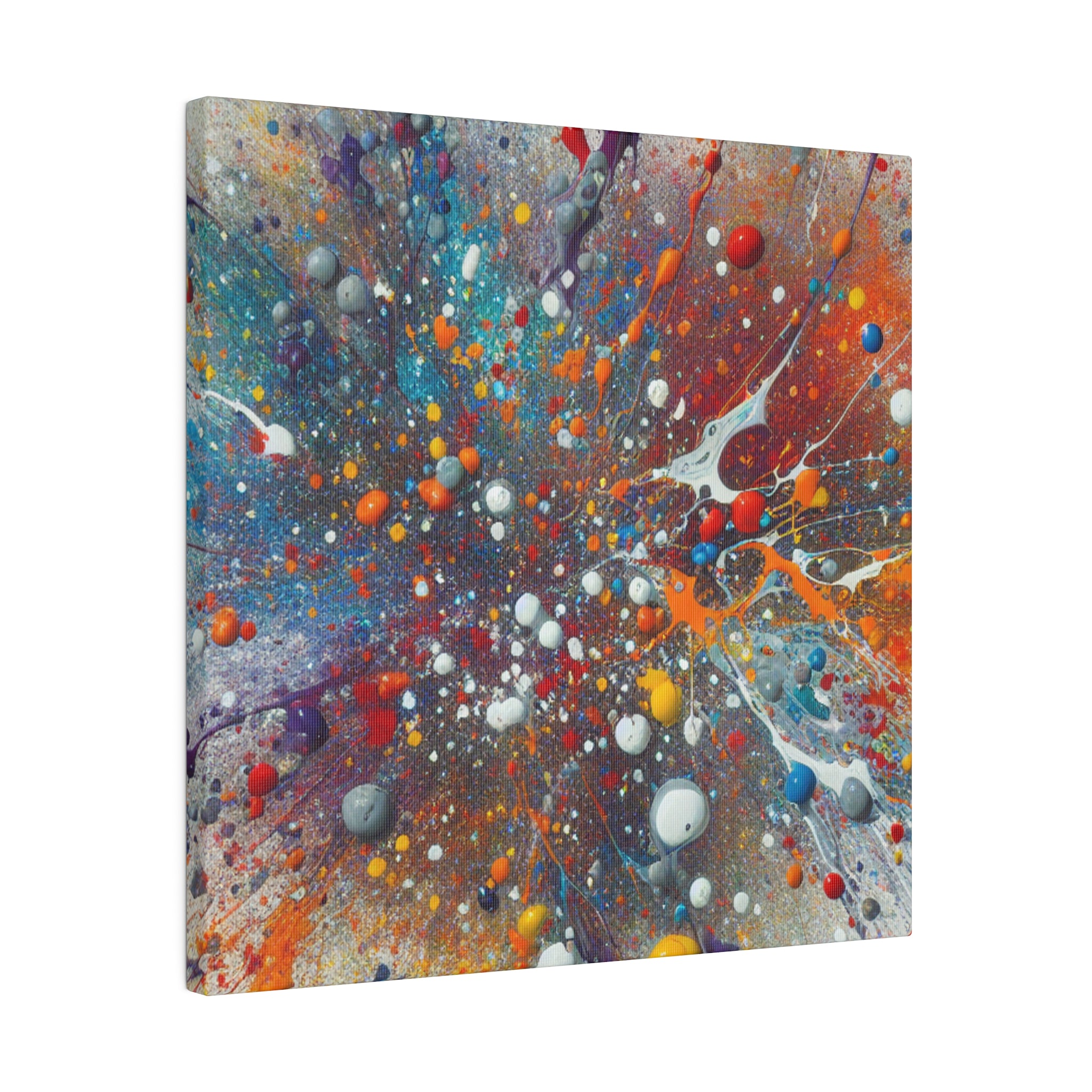 Vibrant Abstract Splatter Blue Red Yellow Black Hues Abstract Painting Canvas