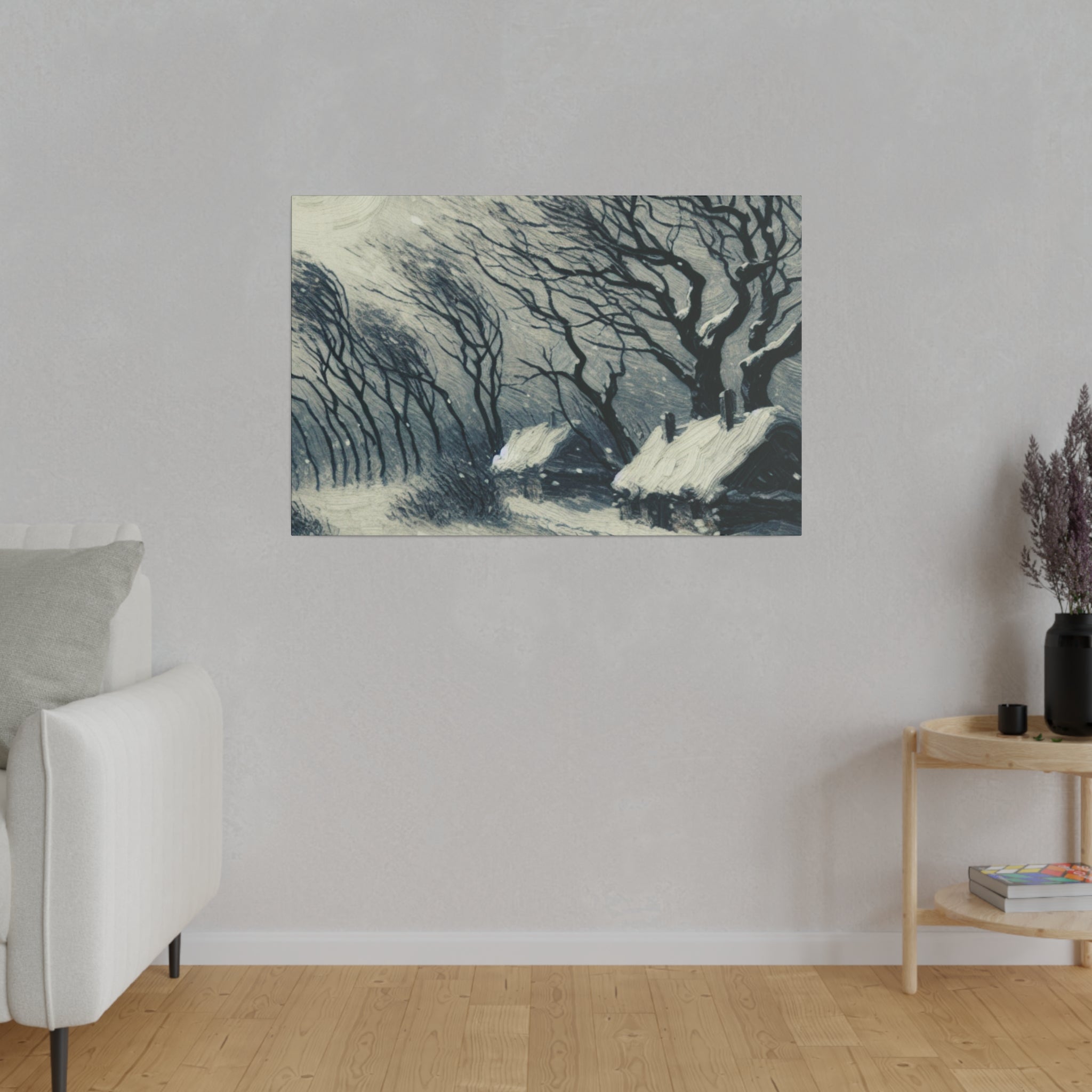 Remote Cottages Snowscape Winter Painting Canvas