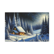 Snowy Cabin Lights Canvas
