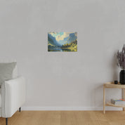 Serene Mountainous Still Water Lake Painting Canvas