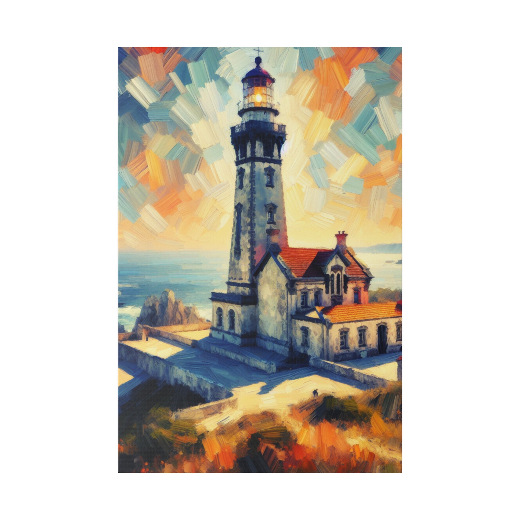 Luminous Beacon Of Light Coastal Wall Art Lighthouse Painting Canvas