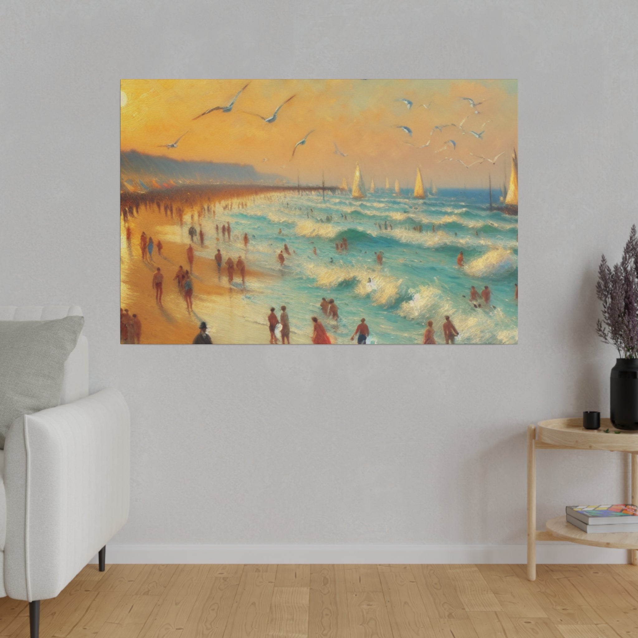 Sunset Serenity Vintage Impressionist Beach Painting Canvas