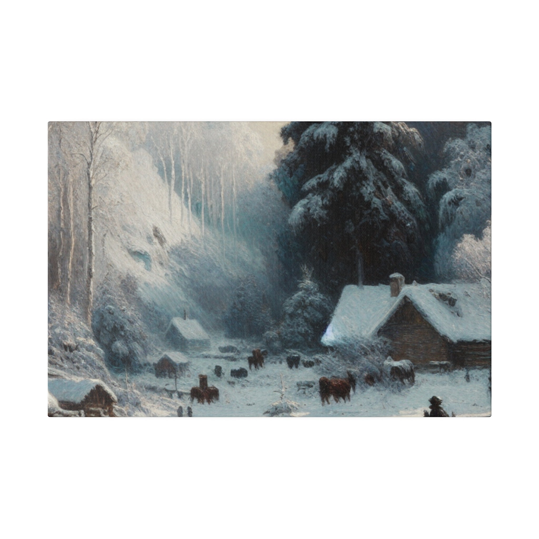 Remote Farm Village Snowscape Winter Painting Canvas