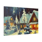 Warm Cabin Village Snowscape Winter Painting Canvas