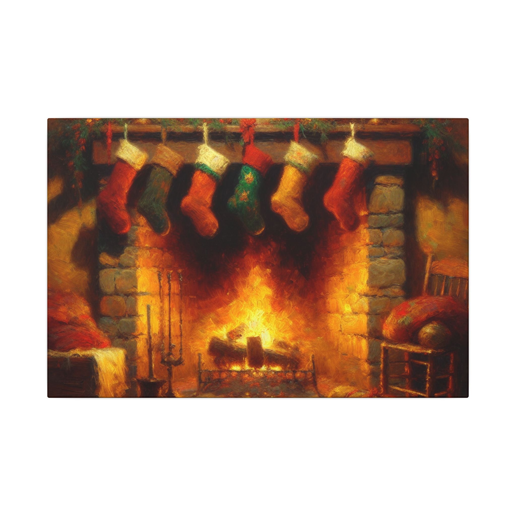 Rustic Christmas Fireplace Canvas