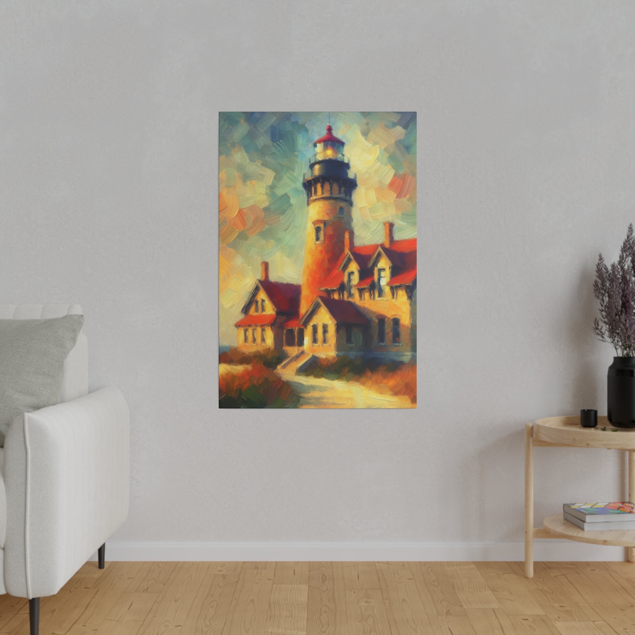 Luminous Beacon Of Light Coastal Wall Art Lighthouse Painting Canvas