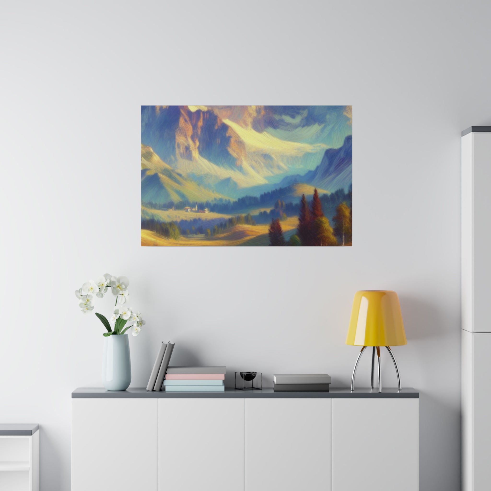 Impressionist Echoes of Majestic Peaks Mountain Landscape Painting Canvas