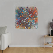 Vibrant Abstract Splatter Blue Red Yellow Black Hues Abstract Painting Canvas