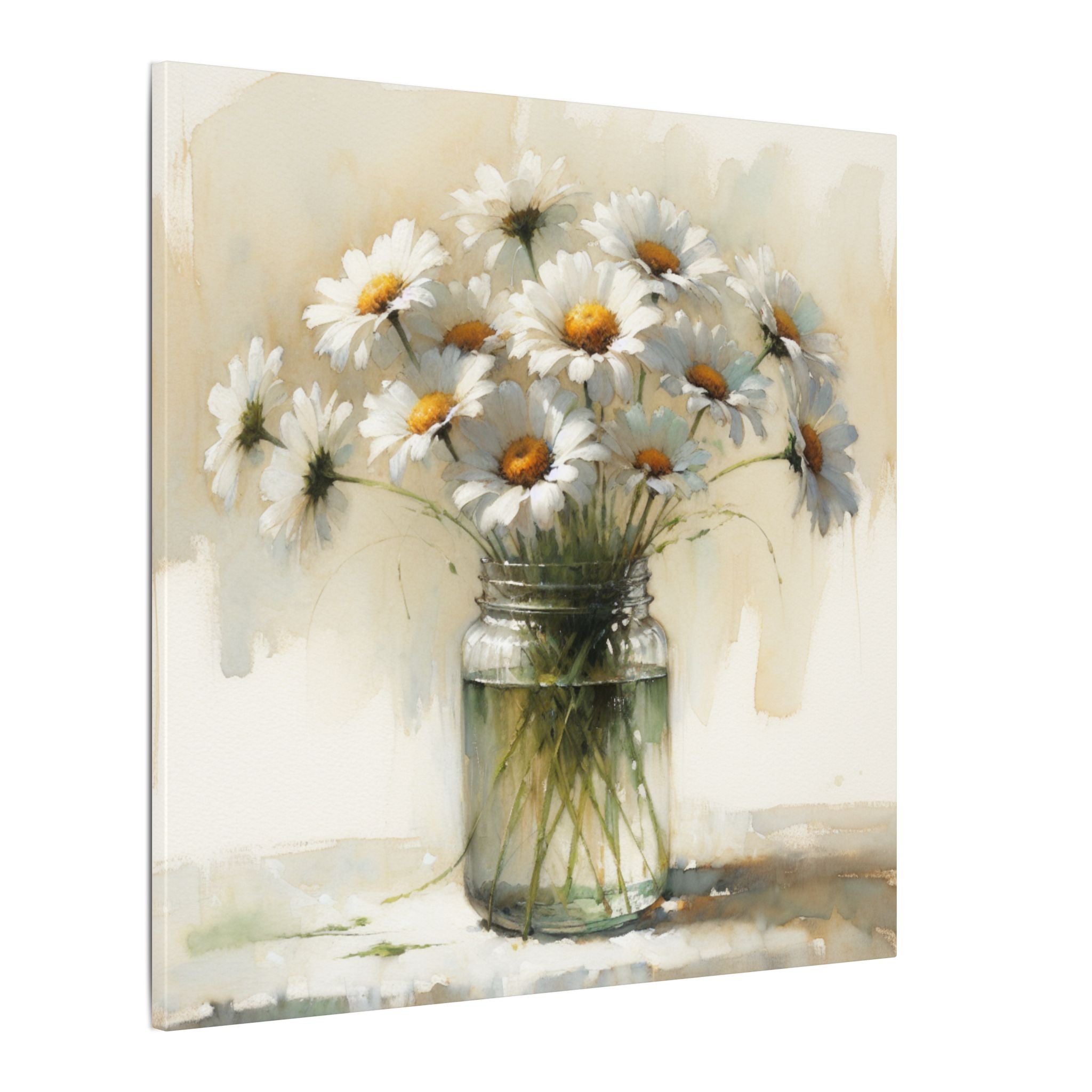 Daisies in Jar Rustic Canvas