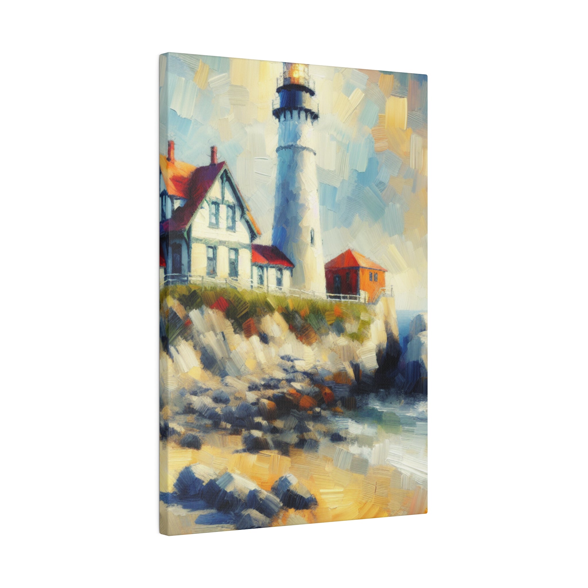 Misty Beacon Coastal Wall Art Lighthouse Painting Canvas