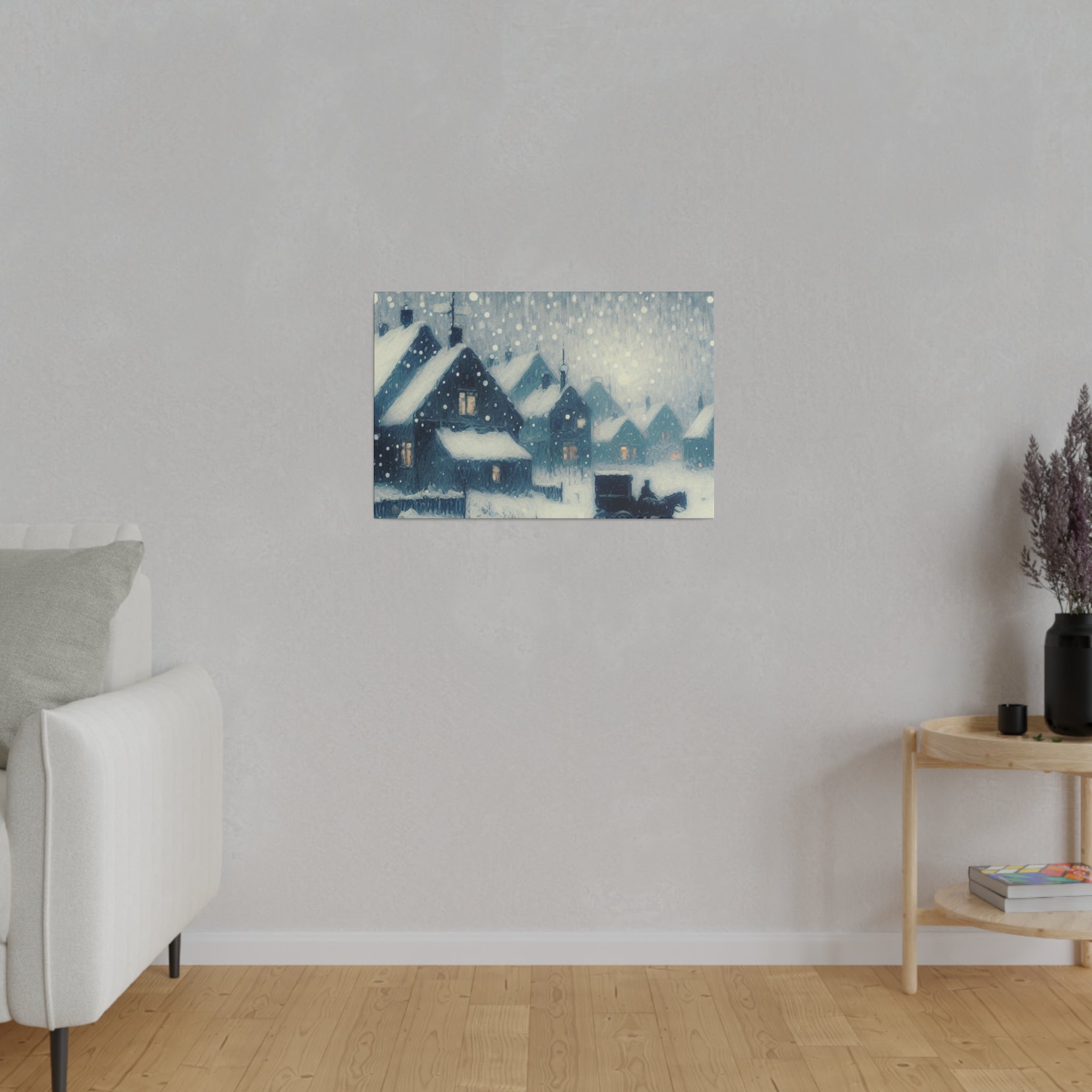 Snowy Village Snowscape Expressionist Artwork Winter Painting Canvas