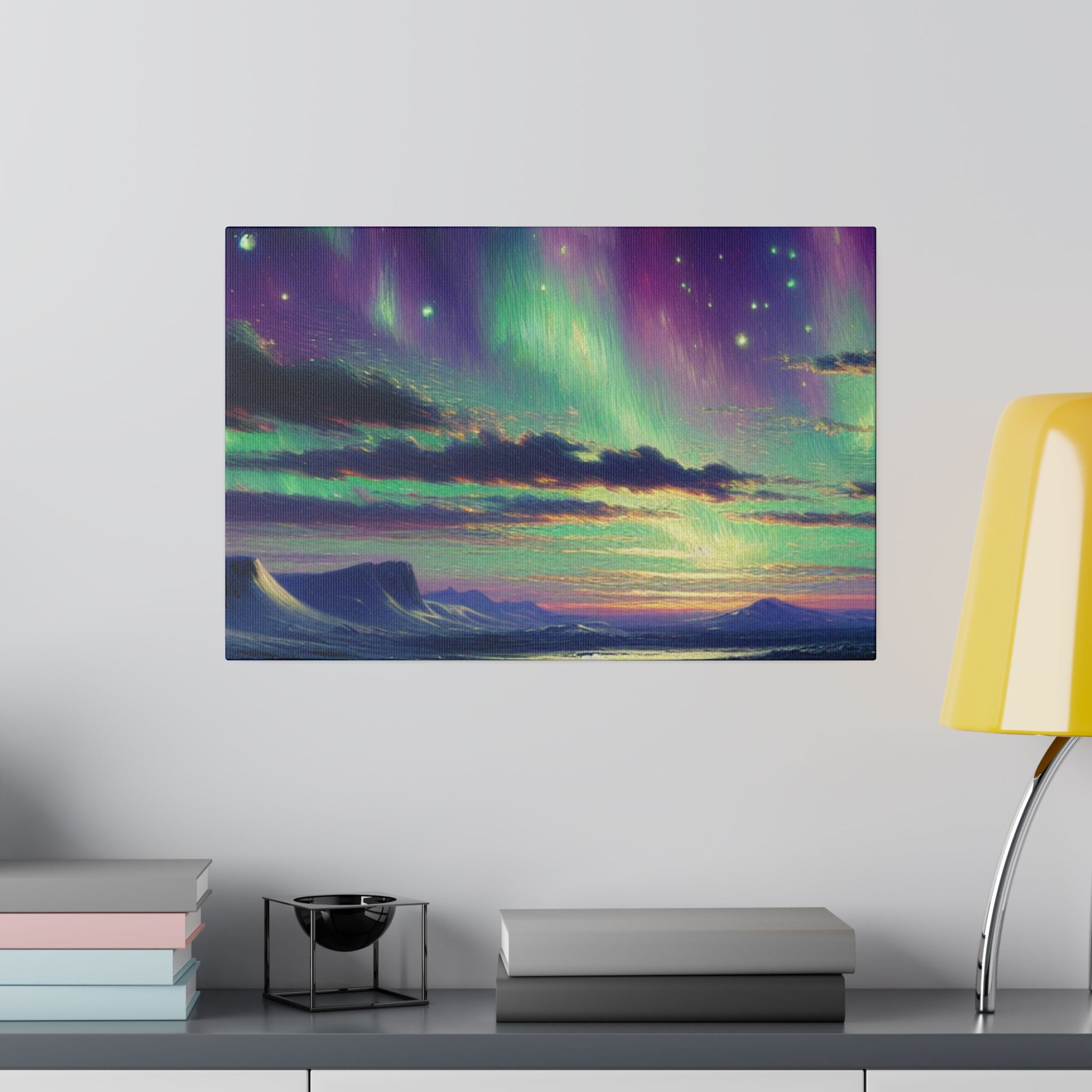 Northern Lights Painting | Aurora Ice Caps Scene | Winter Artwork Canvas