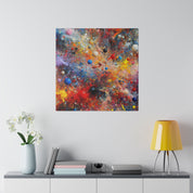 Vibrant Multicolor Blue, Red, Yellow, Green Splatter Painting Canvas