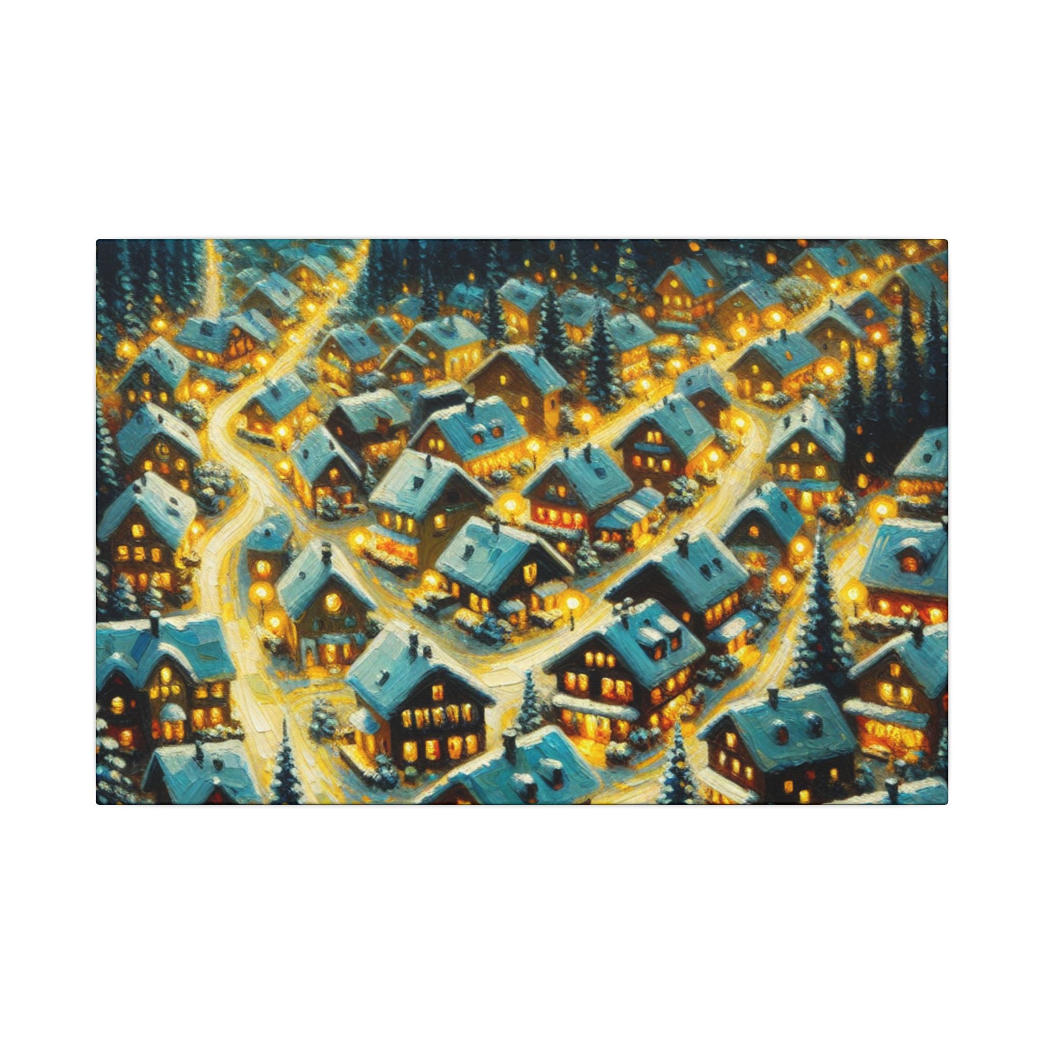 Snowy Aerial Village Christmas Canvas