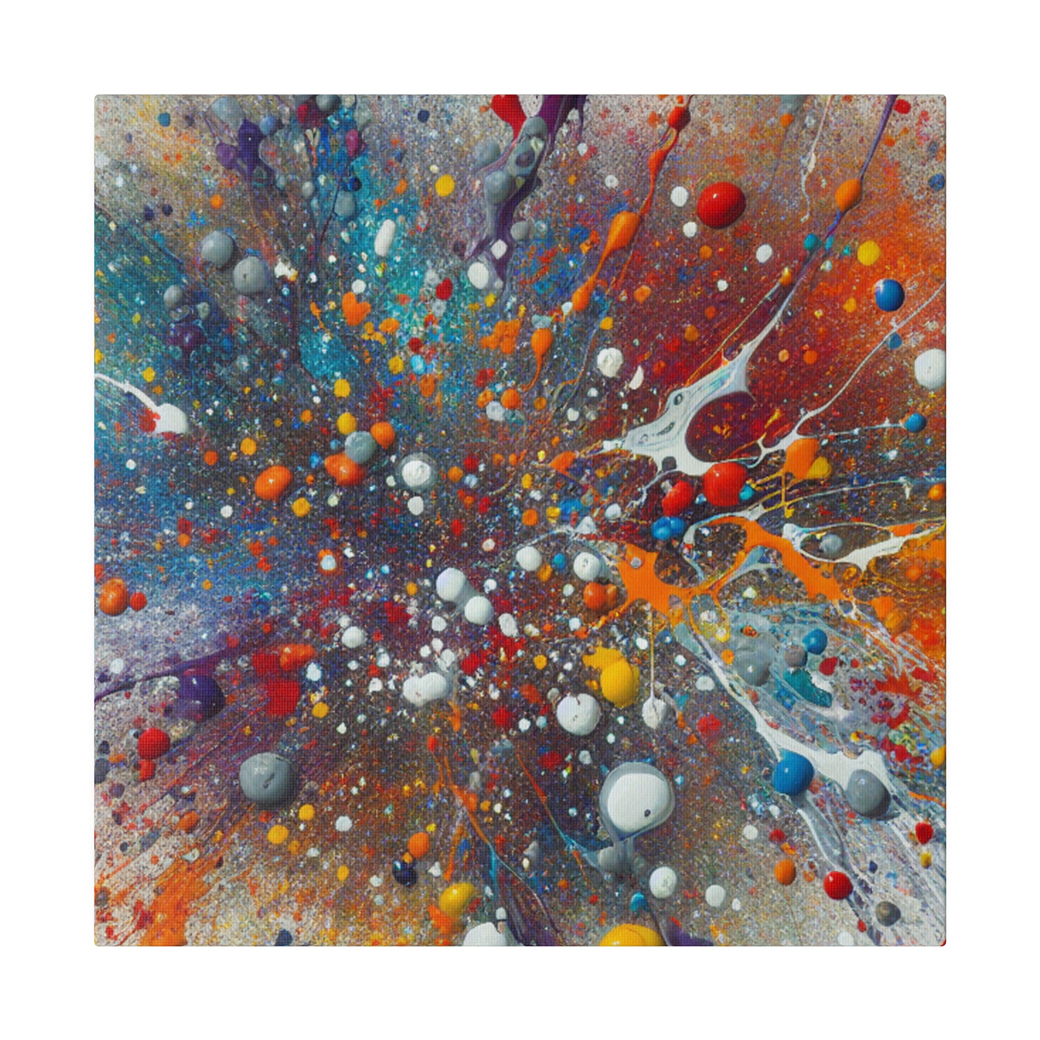 Vibrant Abstract Splatter Blue Red Yellow Black Hues Abstract Painting Canvas