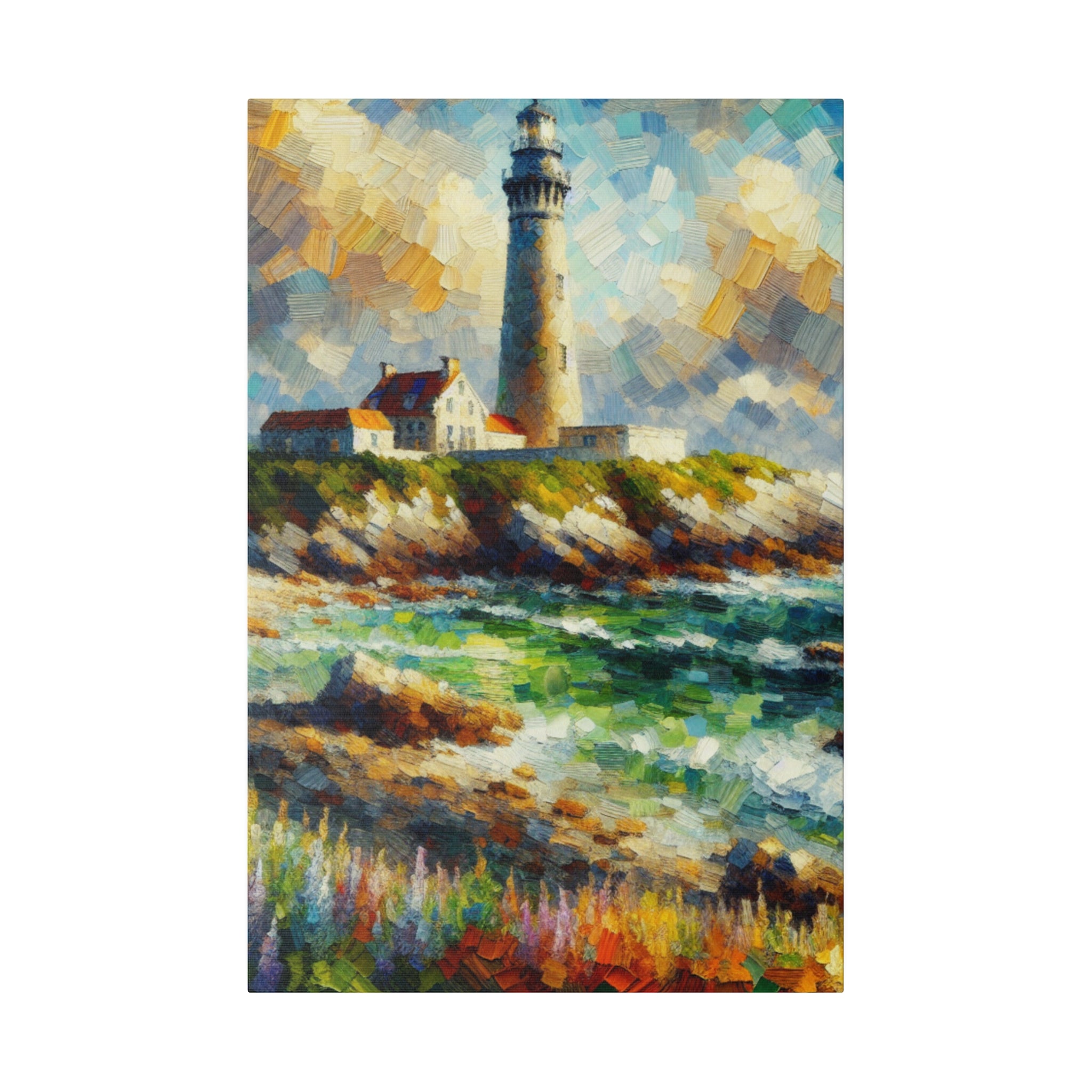 Beacon Brushstrokes Coastal Wall Art Lighthouse Painting Canvas