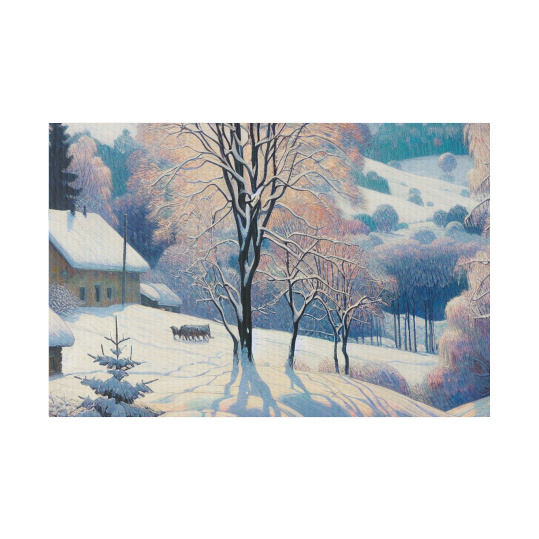 Frosty Epoch Cabin Snowscape Winter Painting Canvas