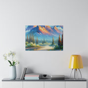 Majestic Peaks River Mountain Landscape Painting Canvas