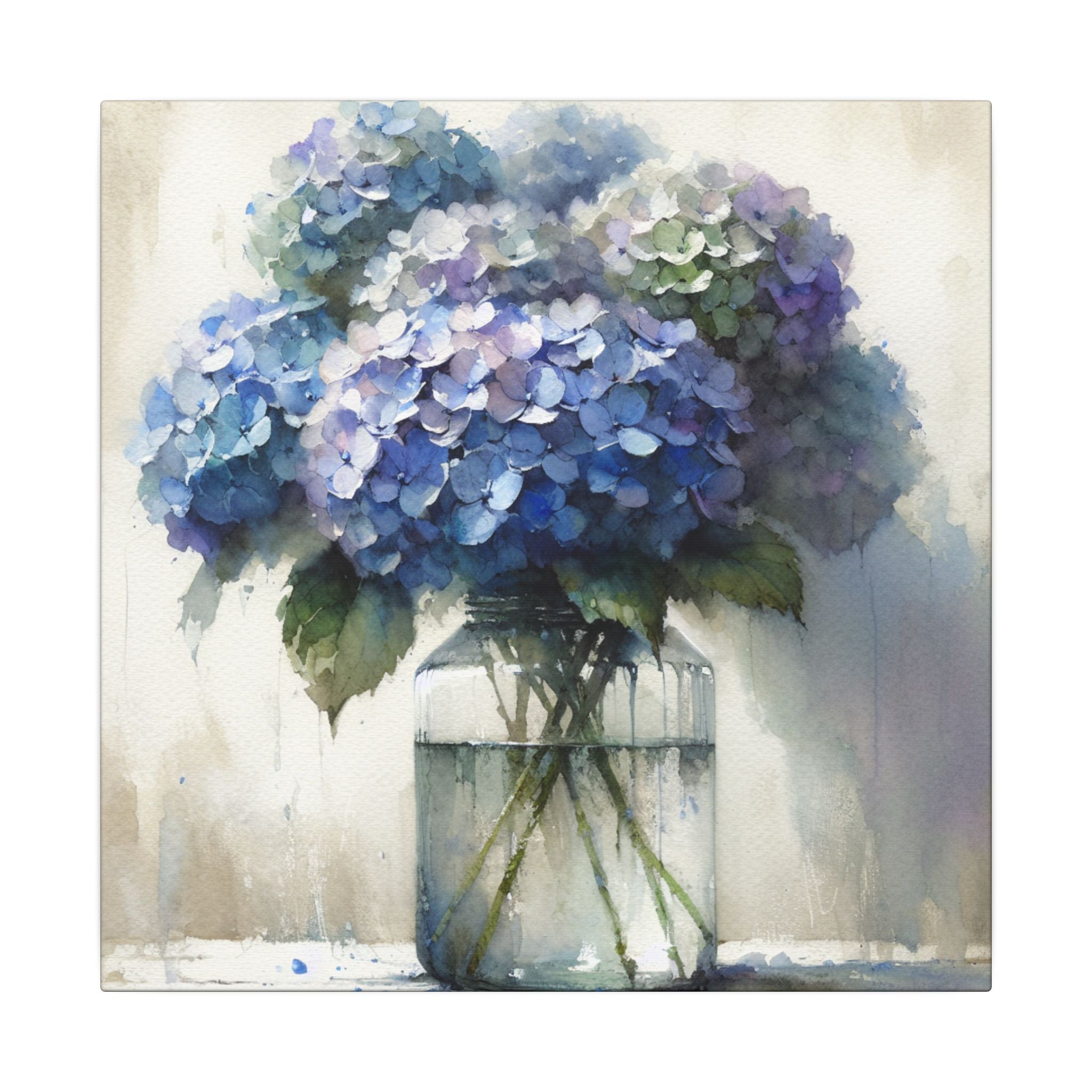 Hydrangeas in Jar Watercolor Canvas