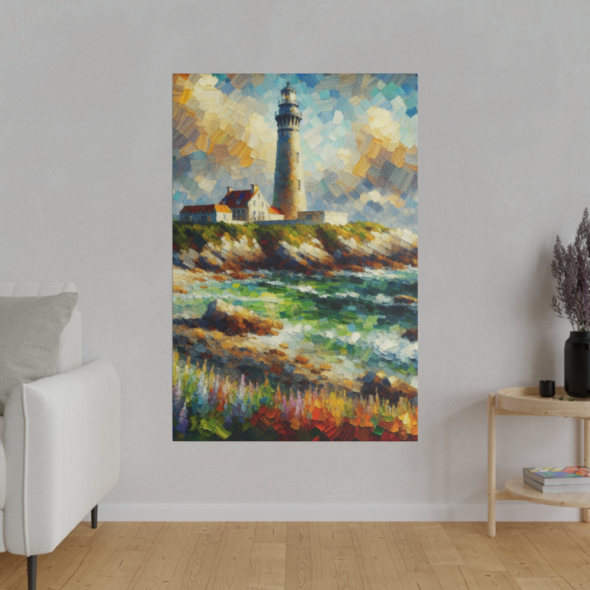 Beacon Brushstrokes Coastal Wall Art Lighthouse Painting Canvas