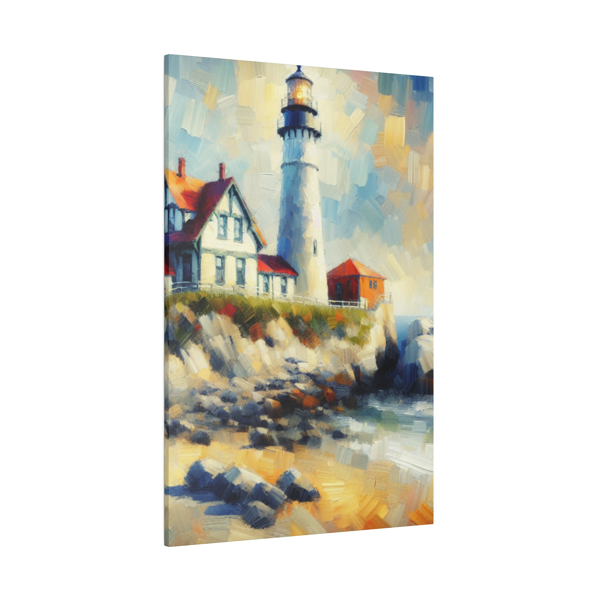 Misty Beacon Coastal Wall Art Lighthouse Painting Canvas