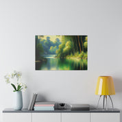 Lush Green Ensconced Lake Painting Canvas