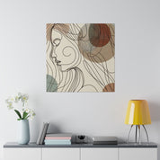 Bohemian Muse Woman Line Art Boho Style Wall Decor Canvas