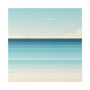 Blue Minimalist Coastal Landscape Beach Painting Canvas