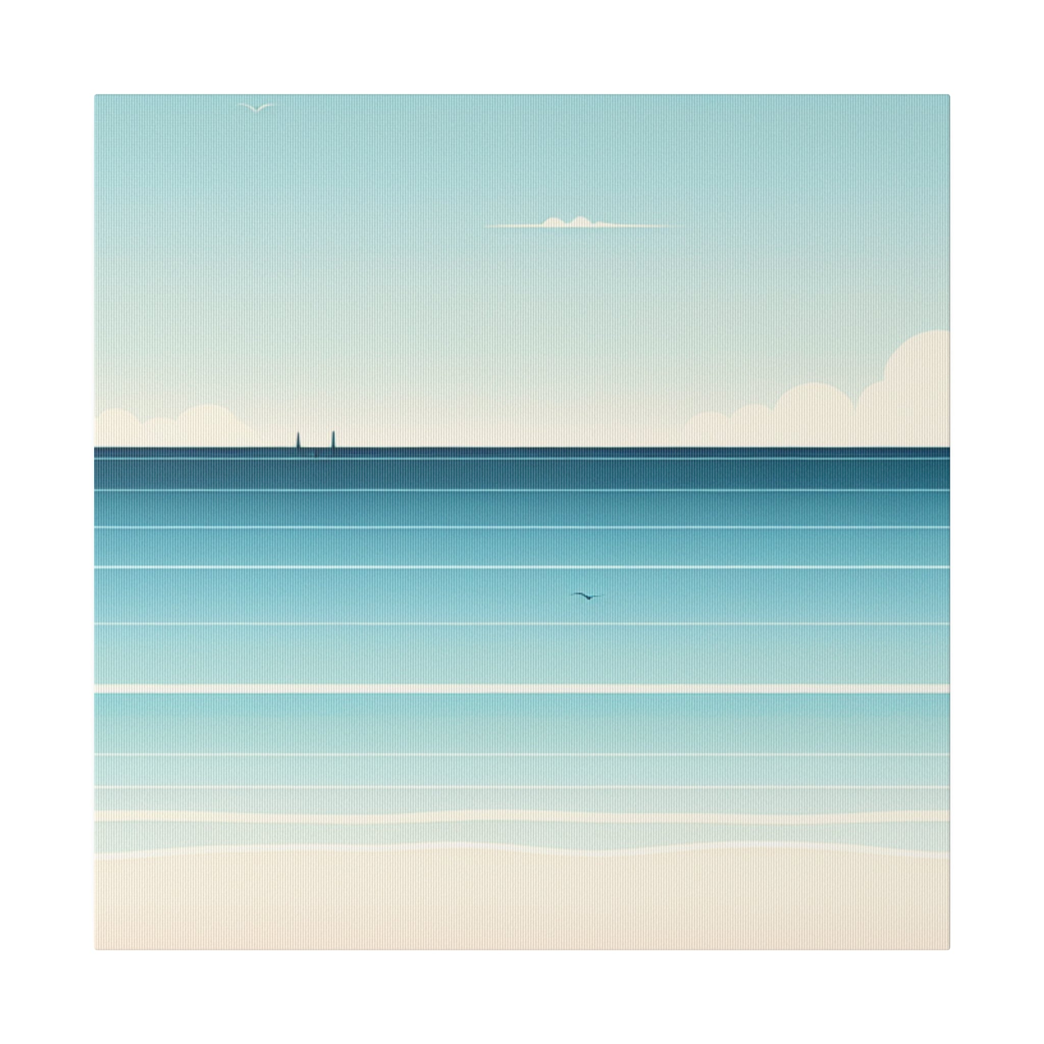 Blue Minimalist Coastal Landscape Beach Painting Canvas