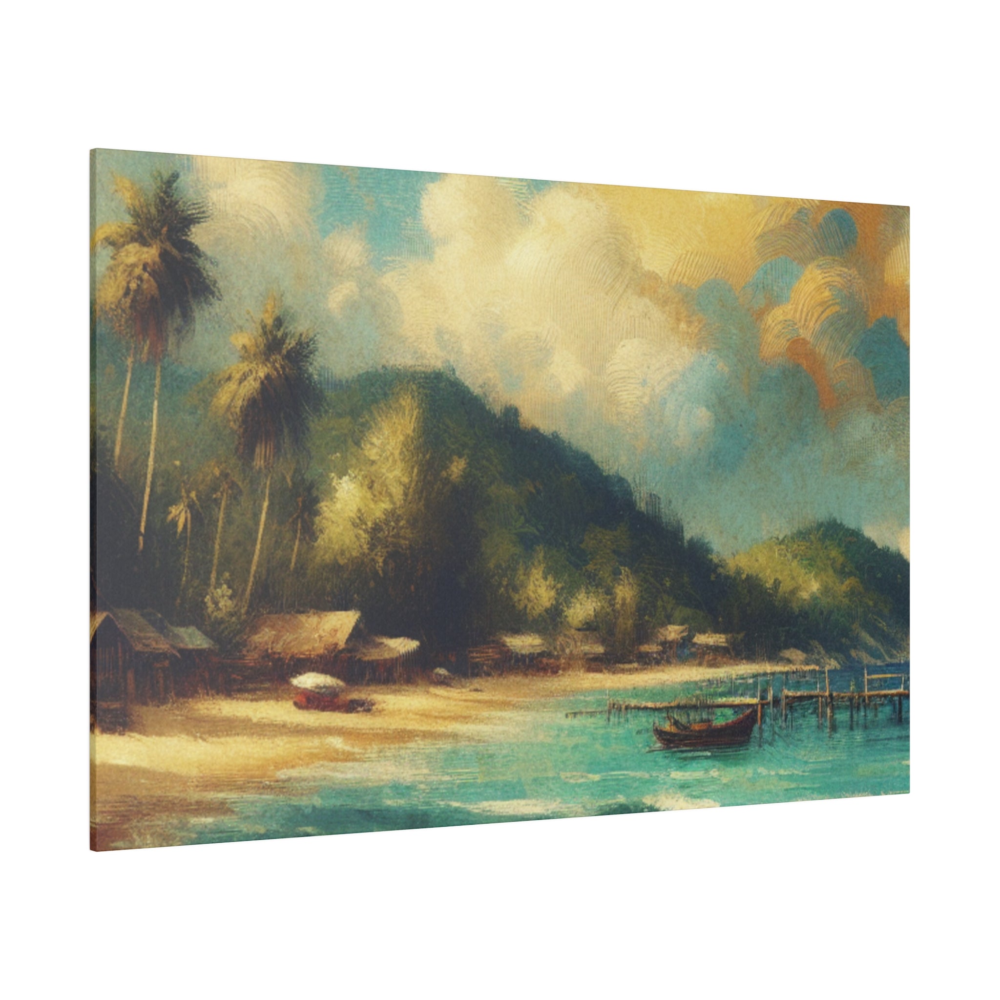 Serene Coastline Remote Island Beach Painting Canvas