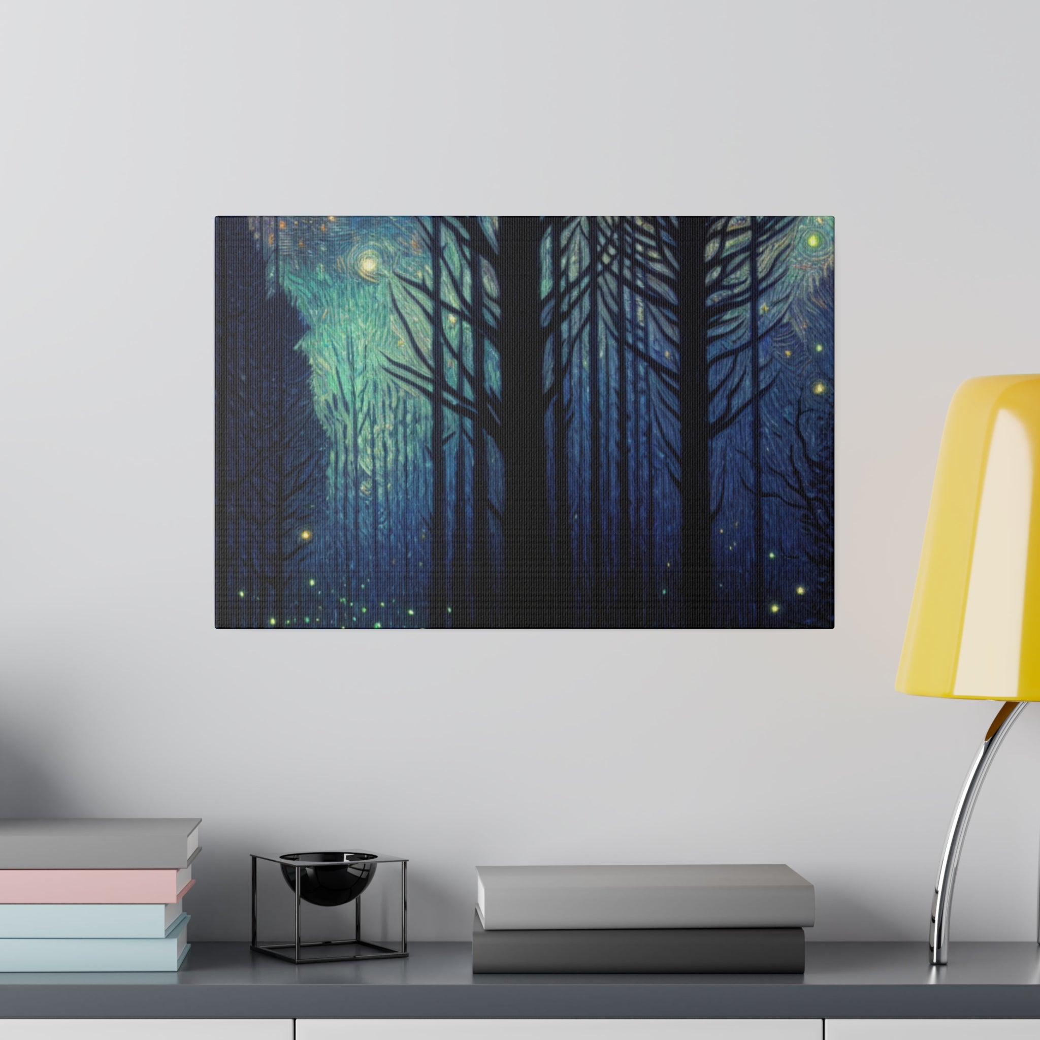 Firefly Glow Night Forest Painting Canvas