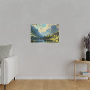 Serene Mountainous Still Water Lake Painting Canvas