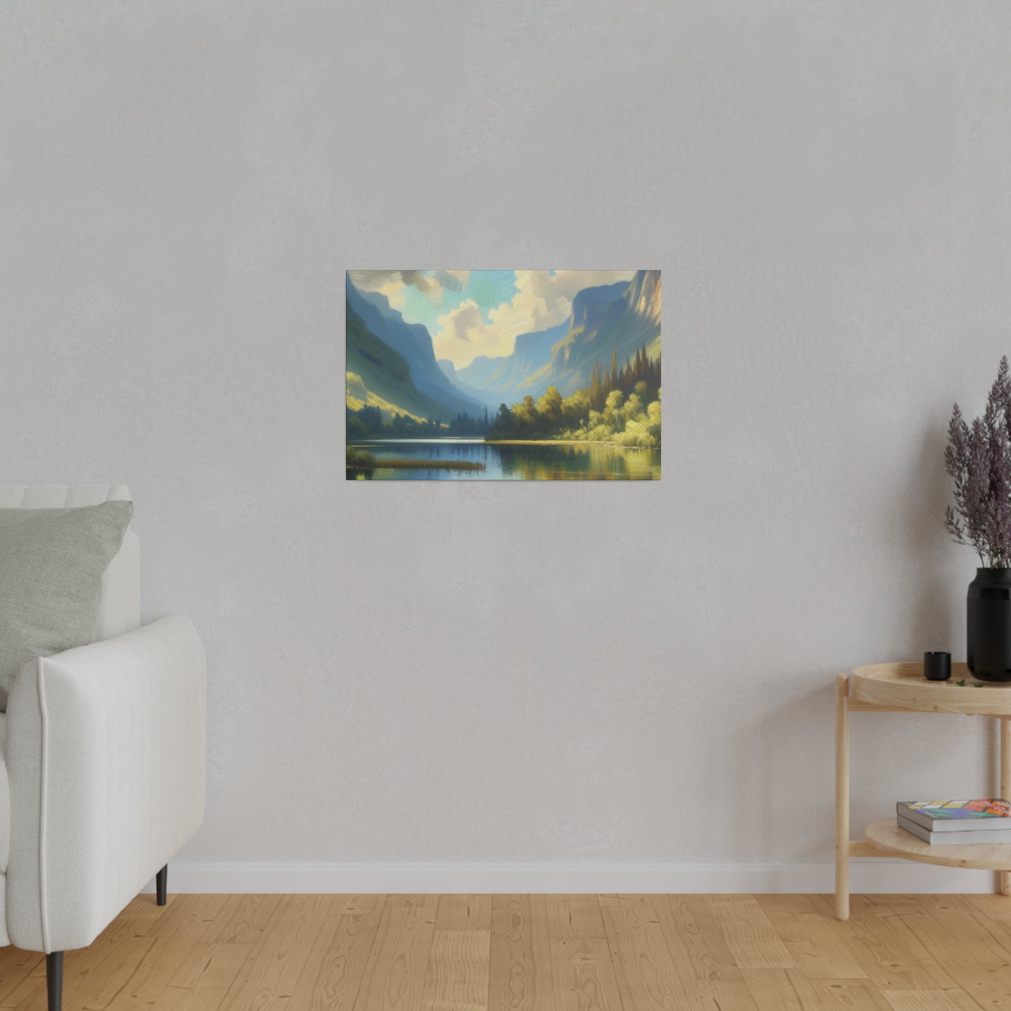 Serene Mountainous Still Water Lake Painting Canvas