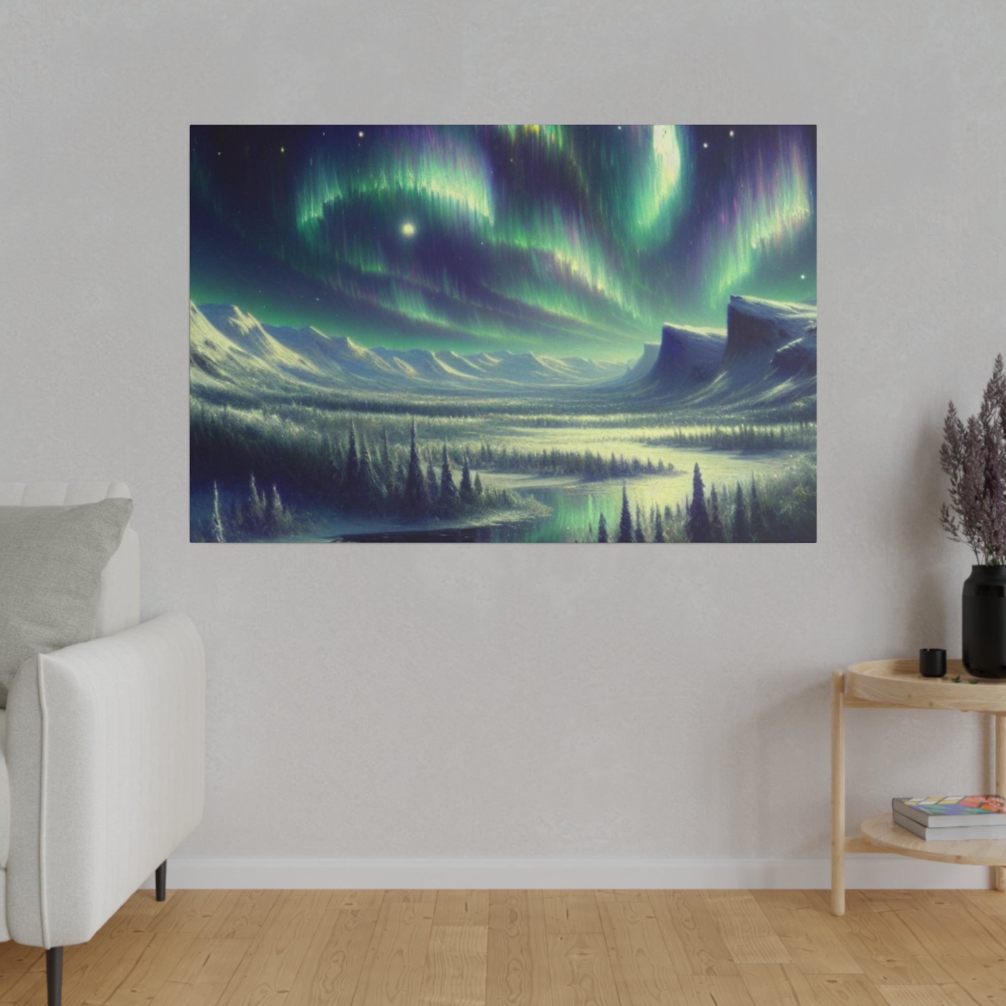 Winter Snowy Dream Northern Lights Painting Canvas