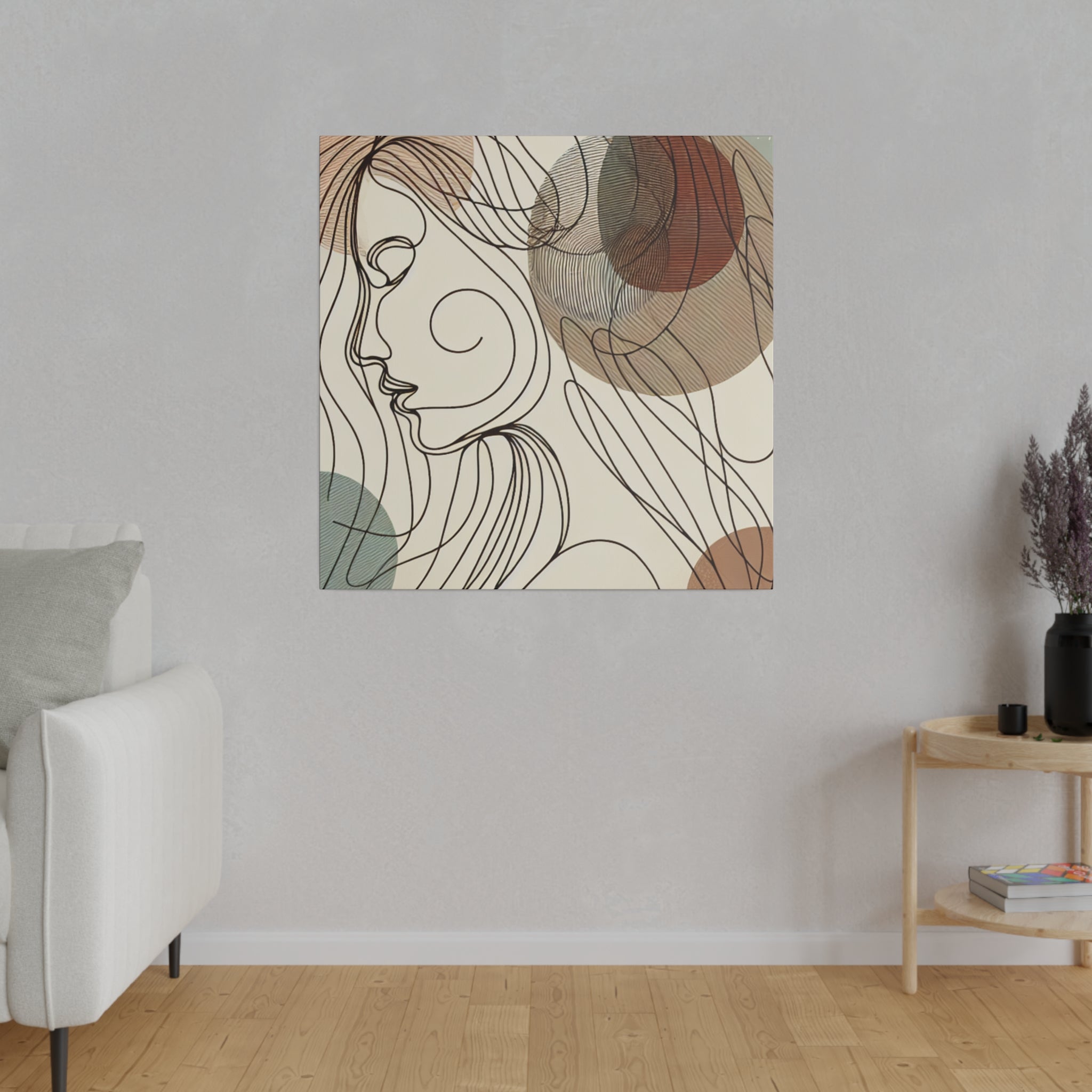 Bohemian Muse Woman Line Art Boho Style Wall Decor Canvas