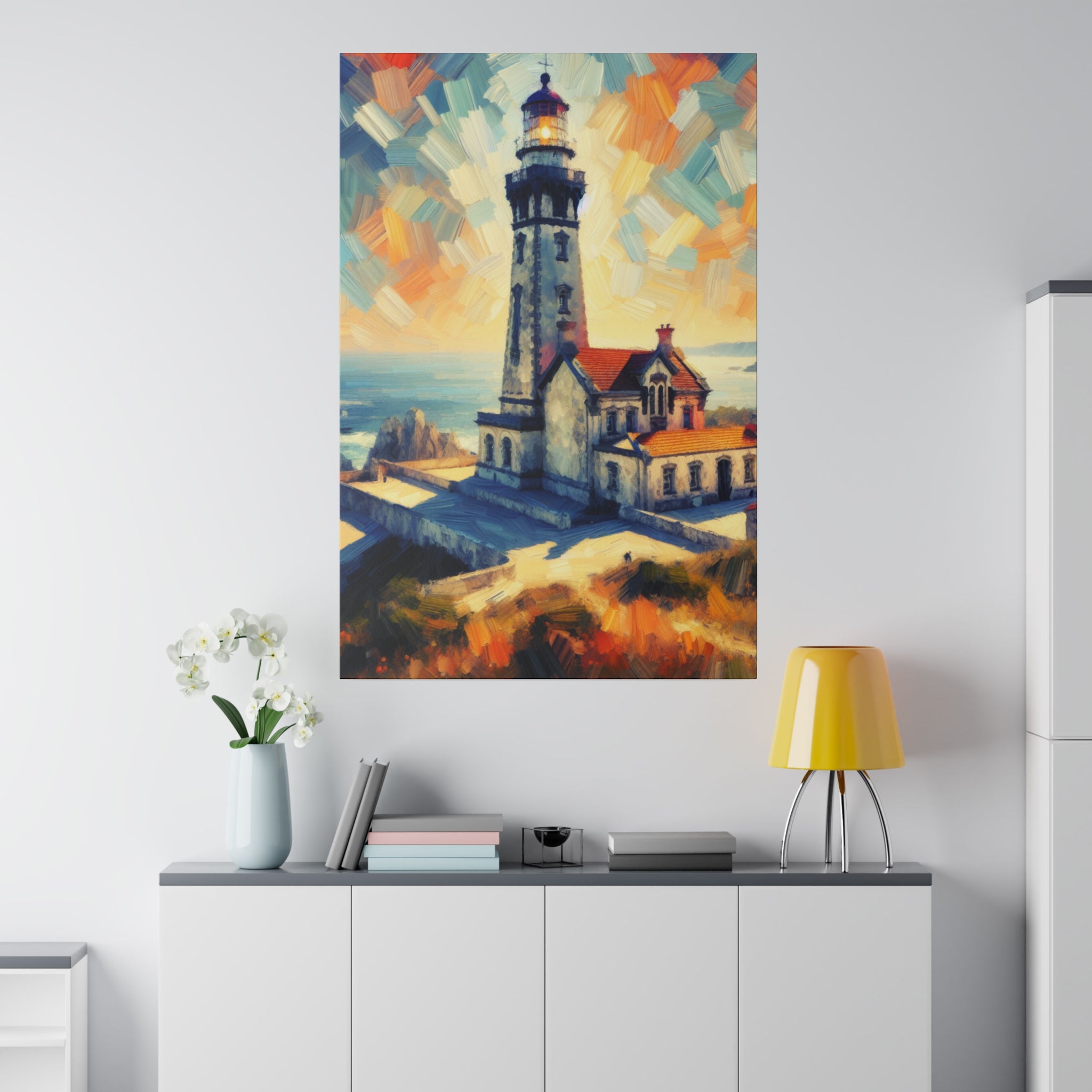 Luminous Beacon Of Light Coastal Wall Art Lighthouse Painting Canvas