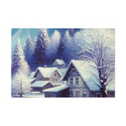 Winter Cabin Purple Blue Expressionist Winter Painting Canvas