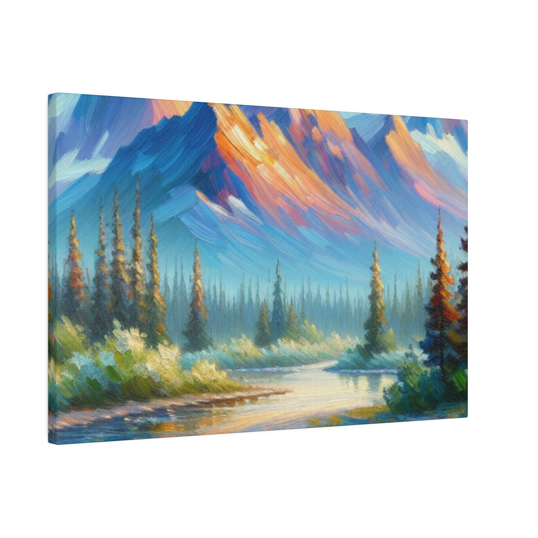 Majestic Peaks River Mountain Landscape Painting Canvas