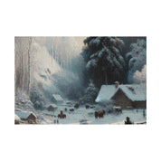 Remote Farm Village Snowscape Winter Painting Canvas