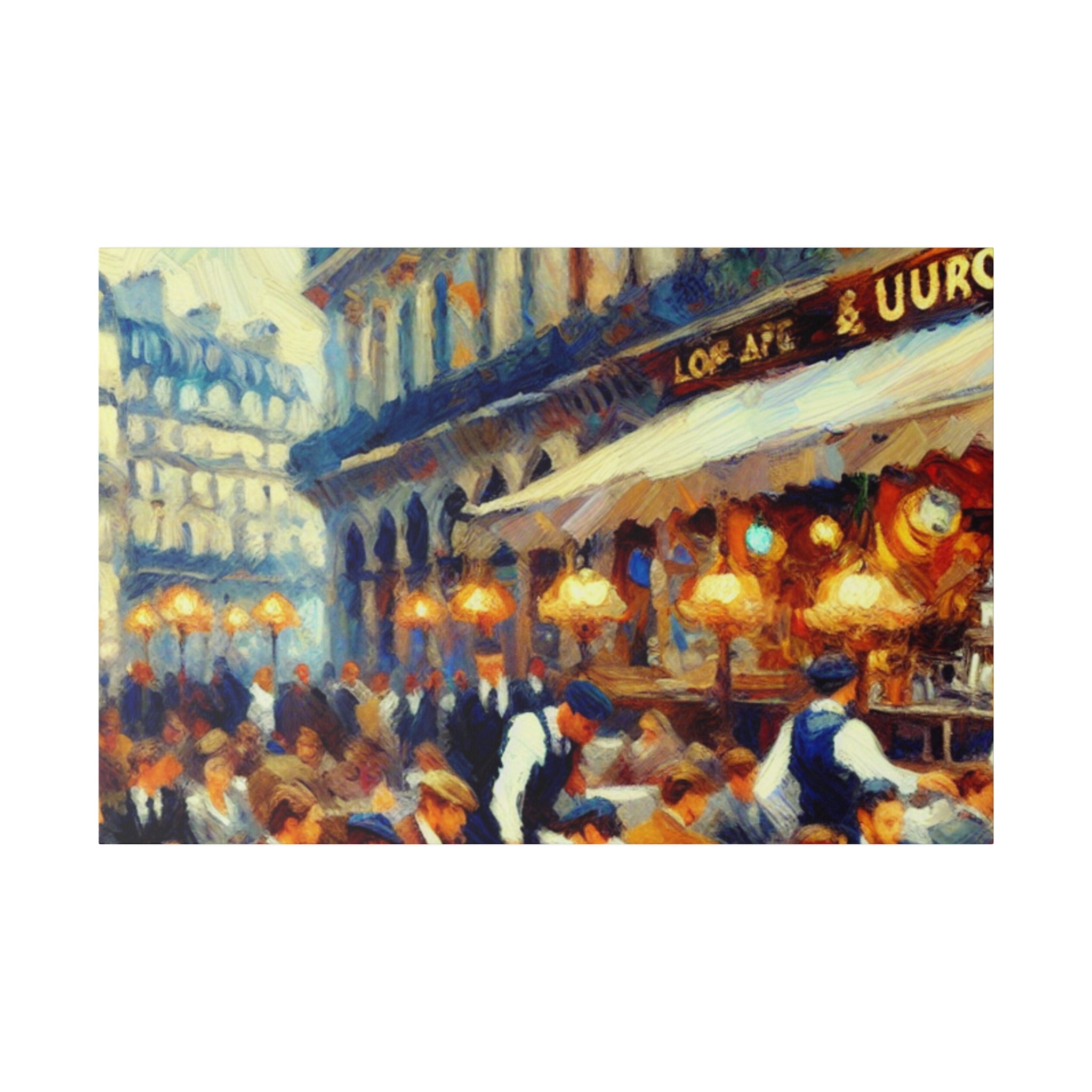 Bustling French Street Cafe Artwork Canvas