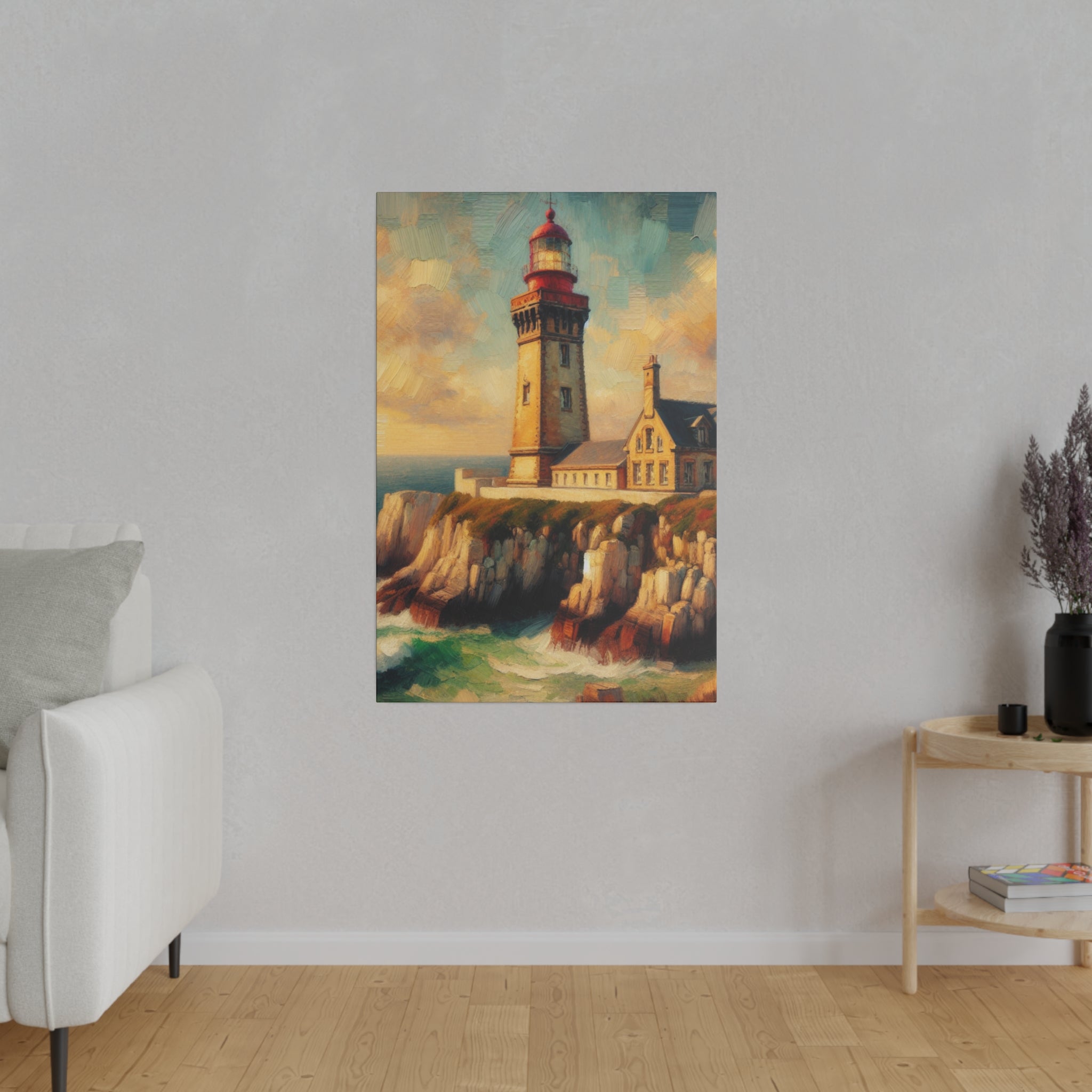 Harbor Illumination Rustic Coastal Wall Art Lighthouse Painting Canvas